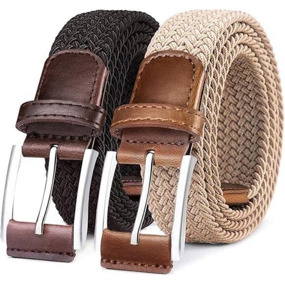 Belt for Men 2Pack,Mens  Stretch Braided Web Belt Elastic for Casual Golf Jeans - Picture 7 of 7